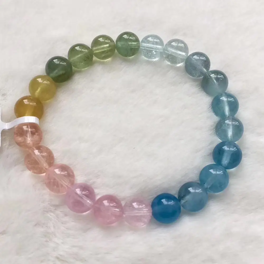

8.8mm Genuine Natural Colorful Morganite Gemstone Clear Round Beads Bracelet Women Men Reiki Jewelry Party Love New Gift AAAAA