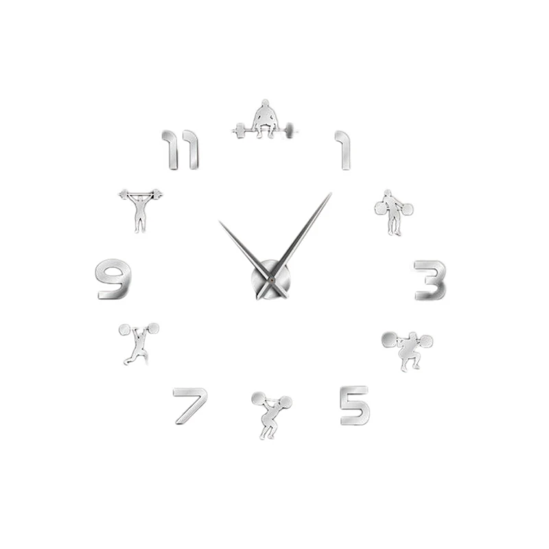 

Weightlifting Fitness Room Wall Decor Diy Giant Wall Clock Mirror Effect Powerlifting Frameless Large Wall Clock Wall Watch