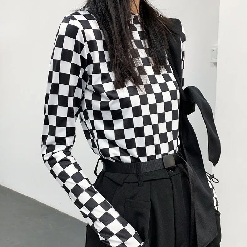 Ins Шахматная футболка Женская Осенняя Harajuku уличная BF плюс бархатная рубашка с длинными рукавами модная свободная повседневная женская футболка