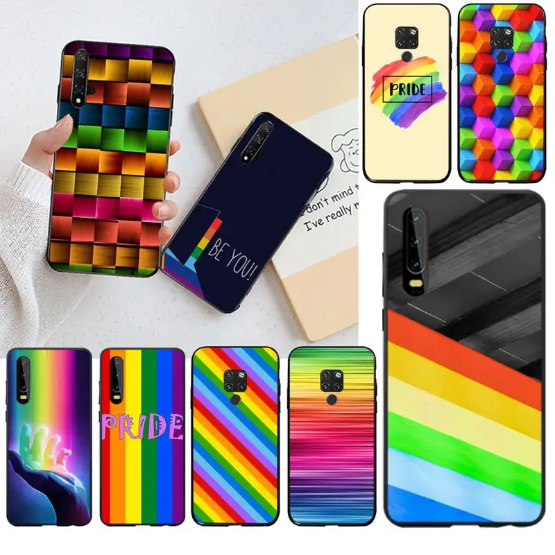 HPCHCJHM Радужный LGBT TPU черный чехол для телефона корпус Huawei P40 P30 P20 lite Pro Mate 20 P Smart 2019