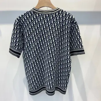 

Spring/Summer 2020 Super Wild New Letter Jacquard Round Neck Short Sleeve Knit Top Women