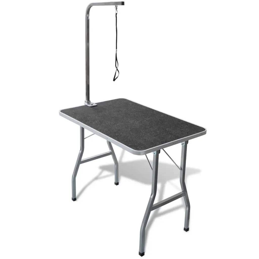 Portable Dog Grooming Table with Castors Black Foldable Moveable With 1 adjustable grooming Noose MDF with rubber surface