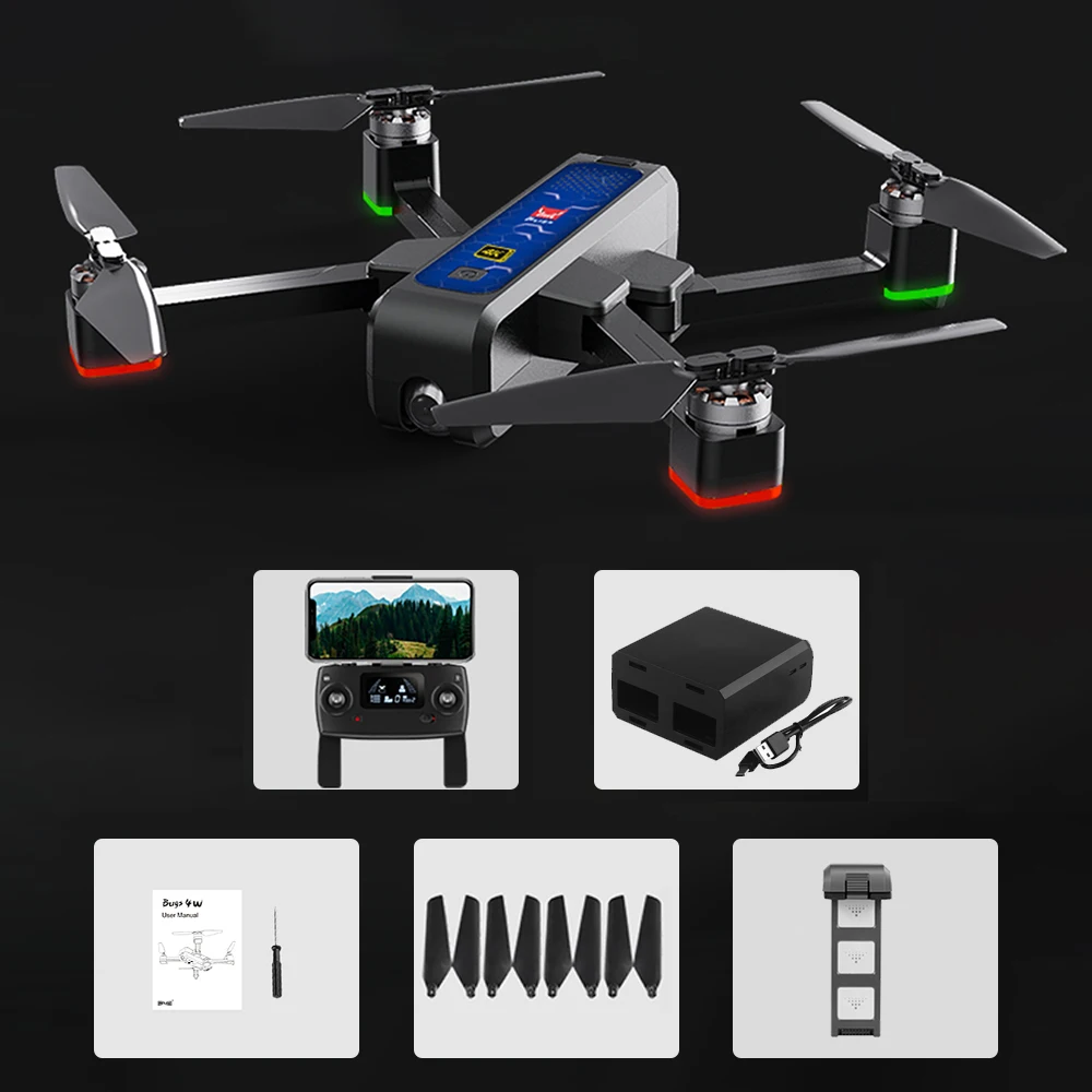 Blue1B with box MJX Bugs 4W B4W Дрон с камерой 4K 5G wifi FPV gps 20 минут время полета оптического потока позиционирования RC Квадрокоптер Дрон игрушка VS MJX B5W - Цвет: Blue1B with box