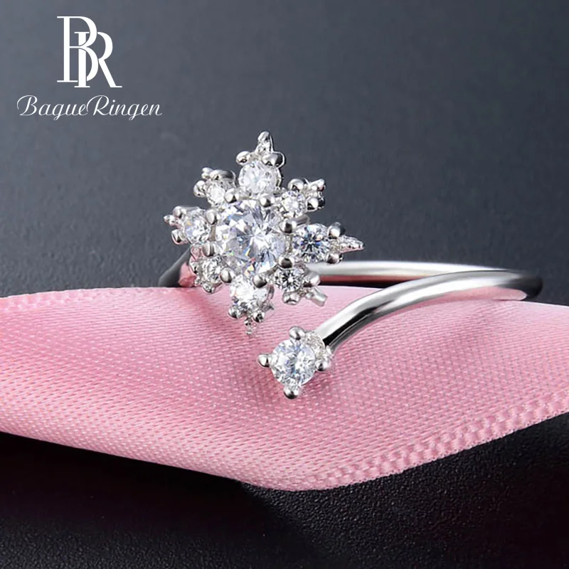 Bague Ringen, снежинка, Стерлинговое серебро 925, кольцо, свежий темперамент, свадьба, модный подарок для женщин, открывающееся регулируемое ювелирное изделие