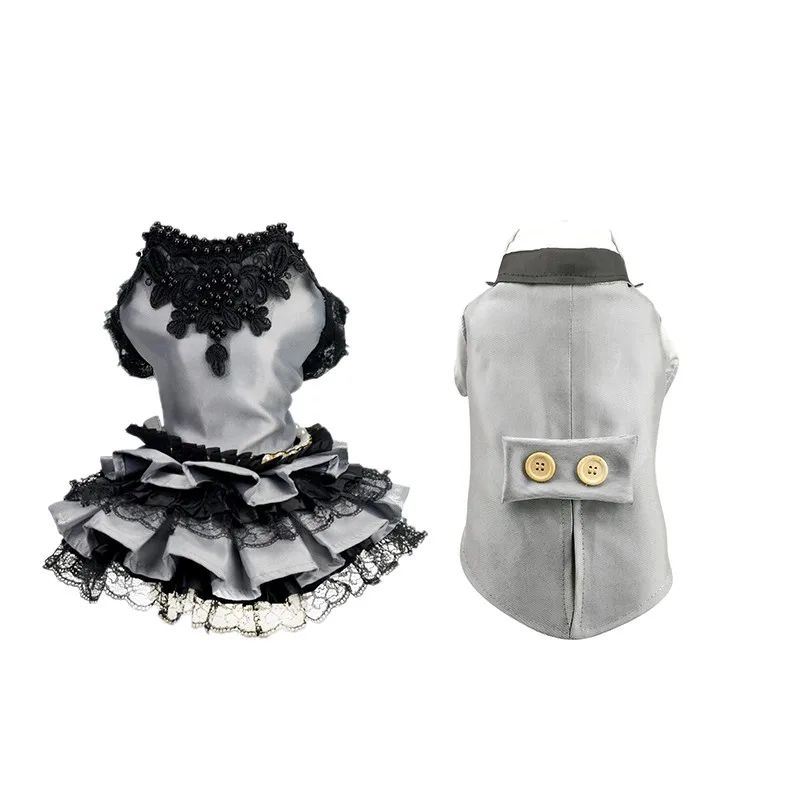 Платье-пачка принцессы с милой собачкой и Костюм Джентльмена; роскошное кружевное платье; одежда для свадебной вечеринки; Карнавальный костюм для домашних животных