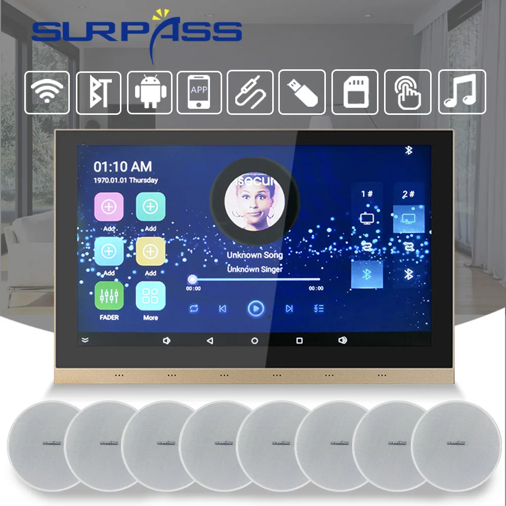 10" Touch Screen BT WiFi Wall Amplifier Android HiFi Stereo Bass