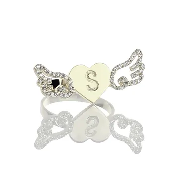 

AILIN Personalized Heart Engraved Initial Ring Women Zircon Wing 925 Sterling Silver Custom Ring Christmas Gifts 2020 Jewelry