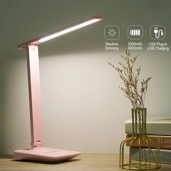 

9W 4000mAh Foldable LED Stand Desk Lamp with Phone Holder Base USB Charging Touch 3 Light Colors Dimmable Study Light Table Lamp