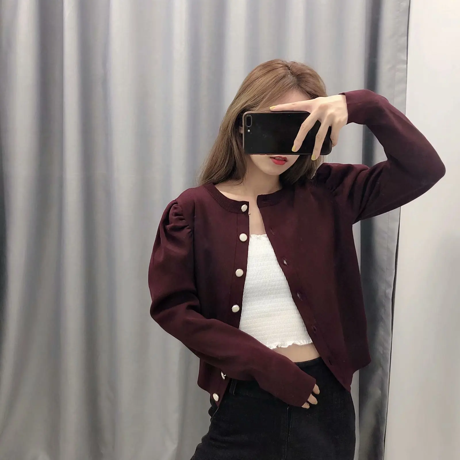 Новинка осени, одноцветная вязаная AliExpress с v-образным вырезом и длинным рукавом в западном стиле
