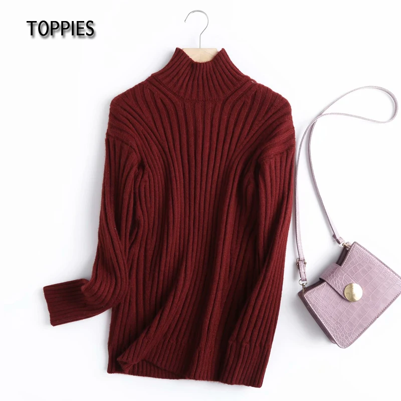 Зимний свитер Toppies из 65% шерсти трикотажный топы с воротником для дымохода