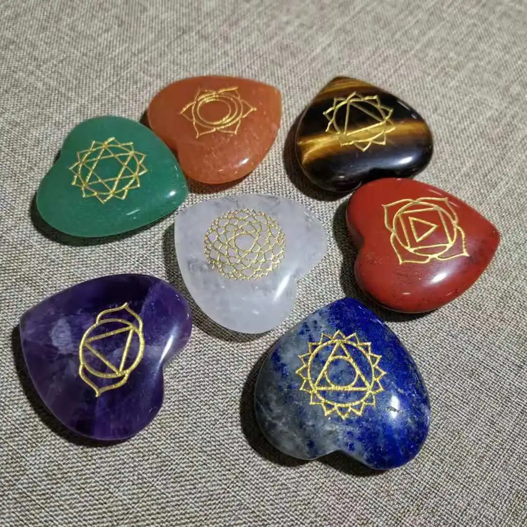 

Natural quartz crystal stone Seven Chakra Stones 7 Colors Set Yoga Reiki Healing Crystal Stones
