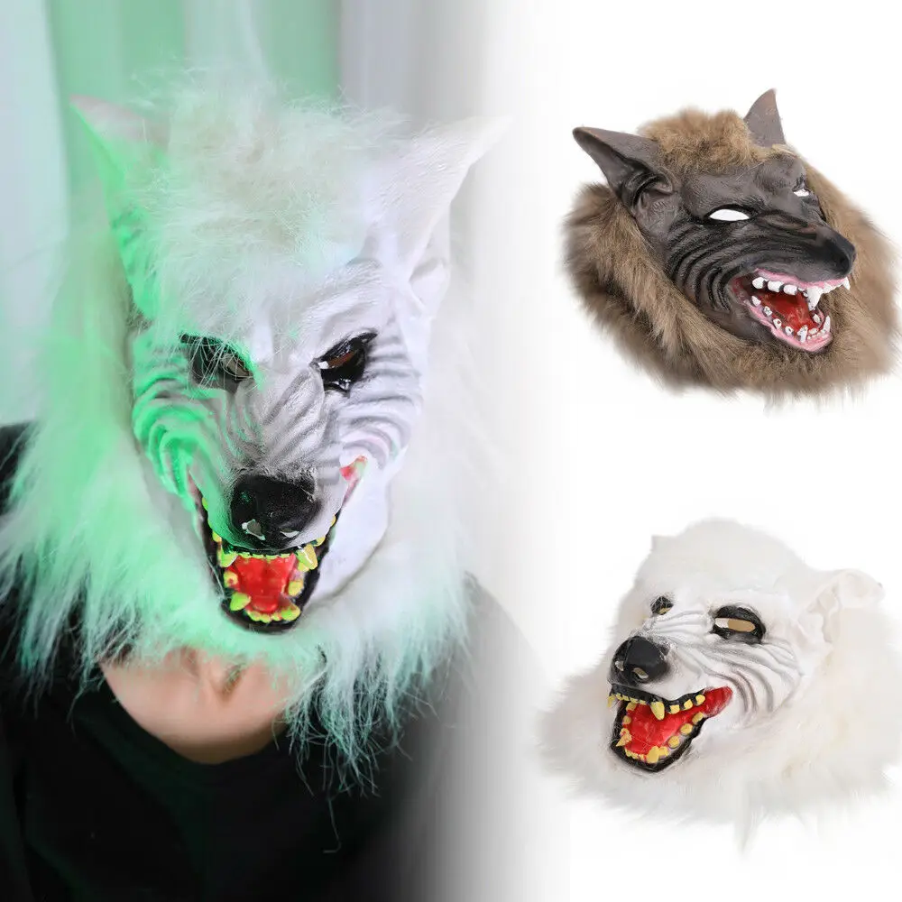 Маски для хеллоуина страшная латексная голова волка с волосами модная Карнавальная маска костюм вечерние