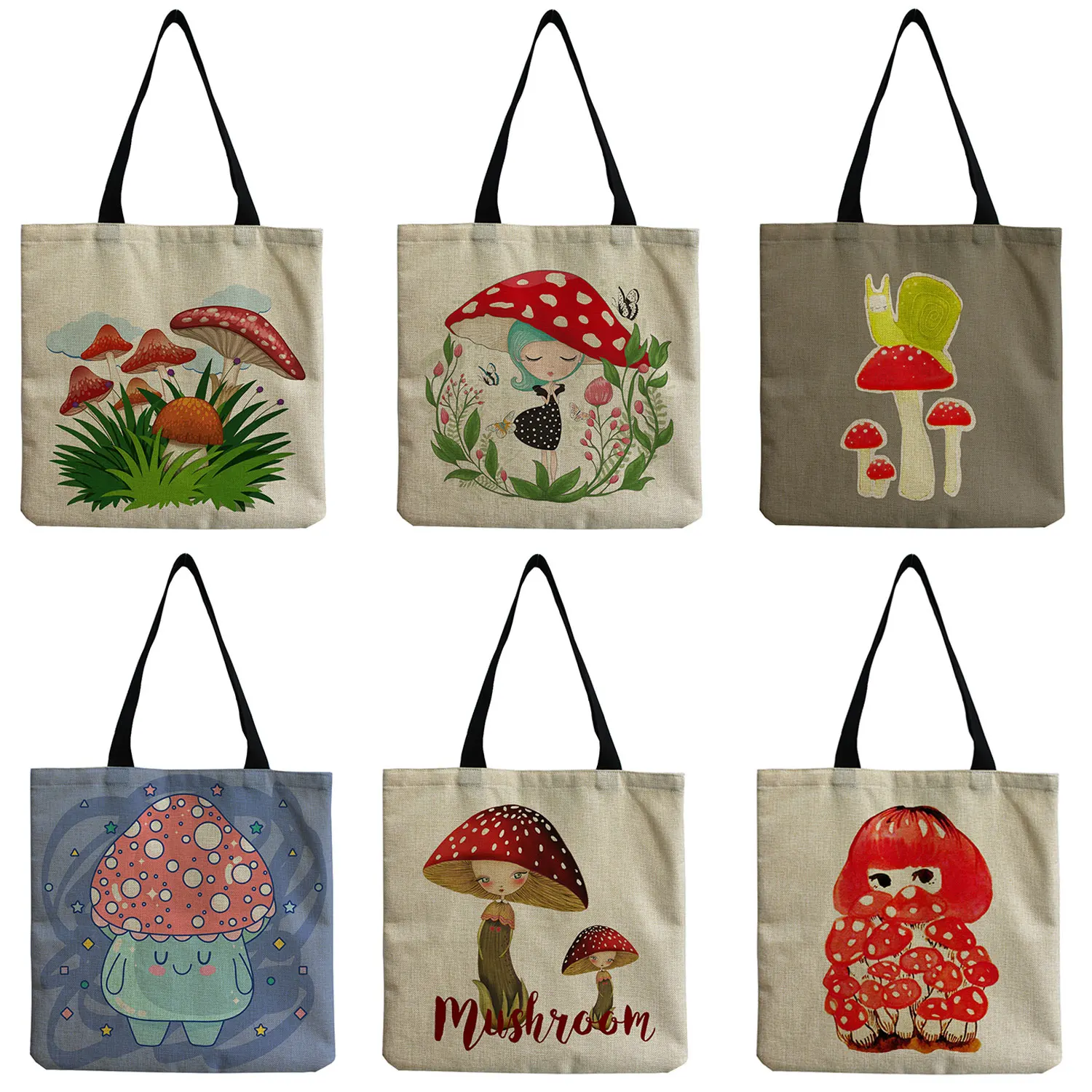 Creativity Personality Plant Mushroom Shoulder Bag Art Refreshing Floral Tote Bag Eco Protection Large Capacity Women Handbag