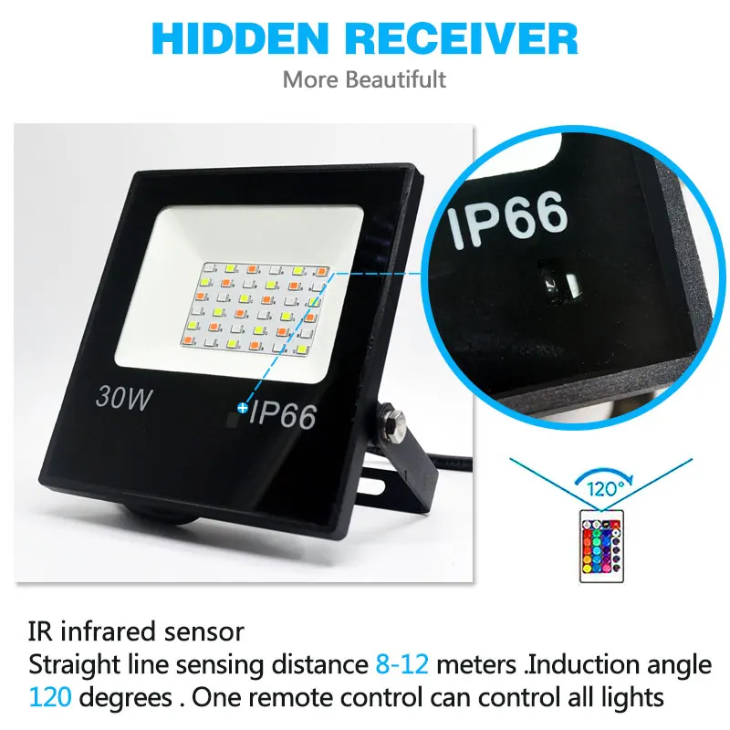 RGB Светодиодный прожектор IP66 50 Вт 30 10 SMD 2835 с отражателем и пультом дистанционного