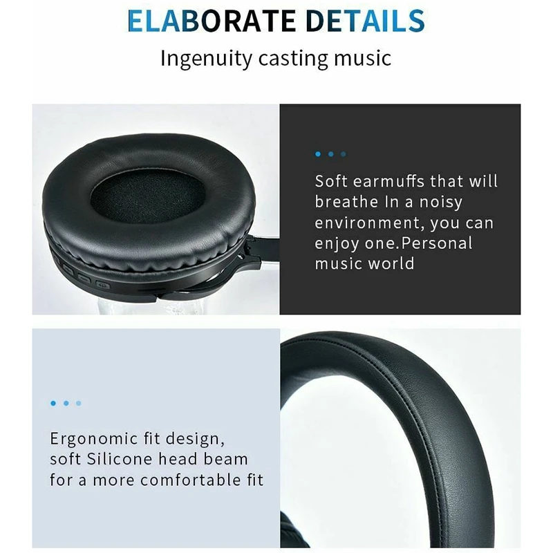 Wireless Bluetooth Headphones 3D Stereo Headset Foldable Earphone with Mic FM TF Card Support Noise Reduction Computer Headphone