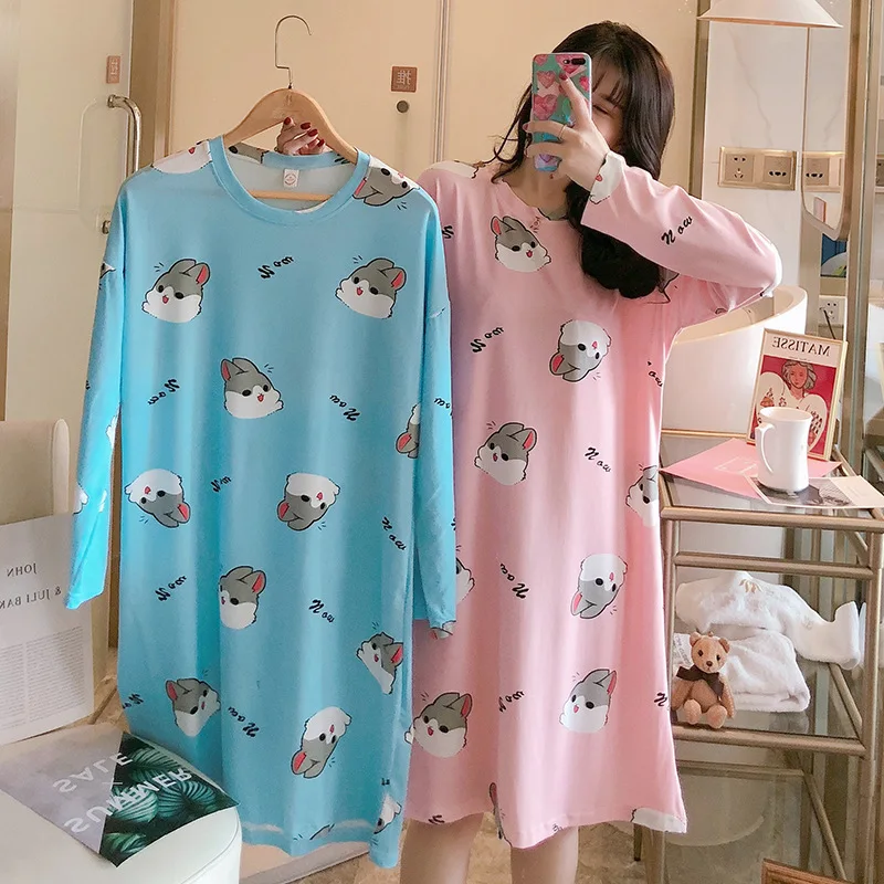 

[Temperature Attitude Warm] Korean-style Spring Summer Long Sleeve Midi-skirt Printed Sweet Pullover Loose-Fit Home Wear
