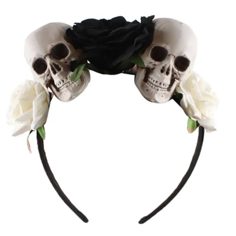 Женская повязка на голову на Хэллоуин с искусственными цветами розы и черепами, венок, гирлянда, Мексиканский День мертвых, обруч для волос, вечерние реквизиты