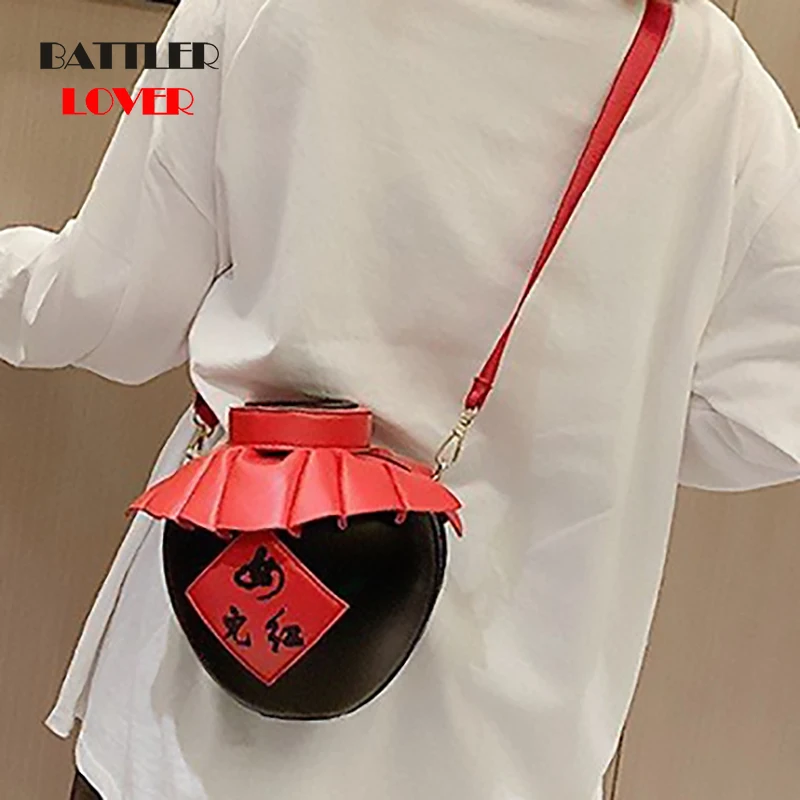 Creative Chains Wine Jar Shape Women Handbag Letter Scarf Design for Female Messenger Crossbody Bag Lady Funny Small Purses
