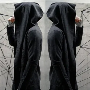 

Black Hooded Trench Coat Men Spring Fashion Casual Long Windbreaker Punk Rock Trench Coat Plus Size Men 2018 Overcoat