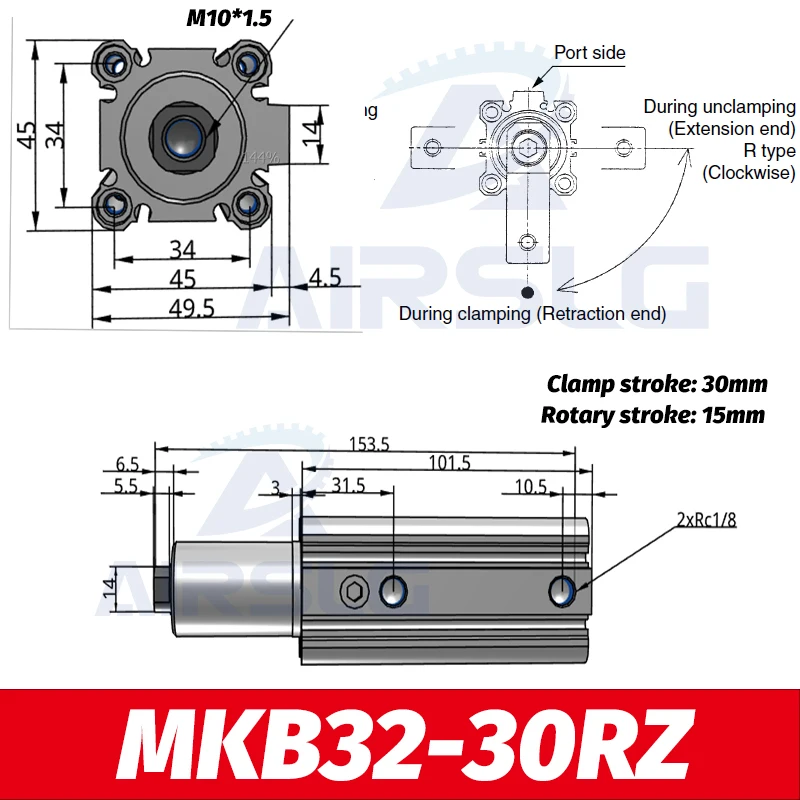 MKB32-30RZ Rotary Clamp Cylinder Rotating down clamping cylinder MKB25-20LZ MKB25-30RZ MKB32-10LZ MKB32-10RZ MKB32-20LNZ MKB32-50RNZ - Цвет: MKB32-30RZ