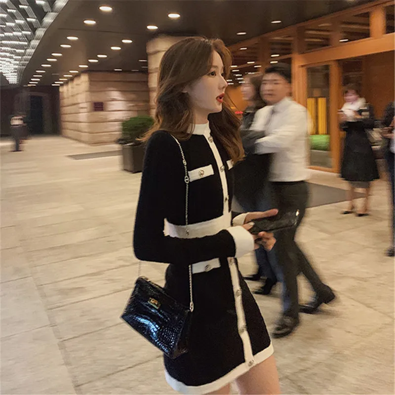 

2020 Autumn Women's New Style Women's Waist Hugging Slim Temperament Sweater Graceful Inner Base Jersey Dress Women