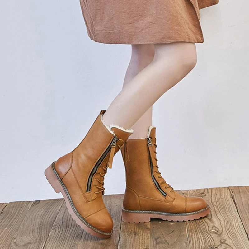 Высококачественные Женские Ботинки Martin на молнии плюшевые ботинки зимние теплые