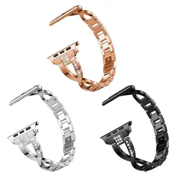 

42mm 44mm Replacement Rhinestone Strap Stainless Metal Comfortable Delicate Inserted with Water Drill Watch Band for iWatch 3/4
