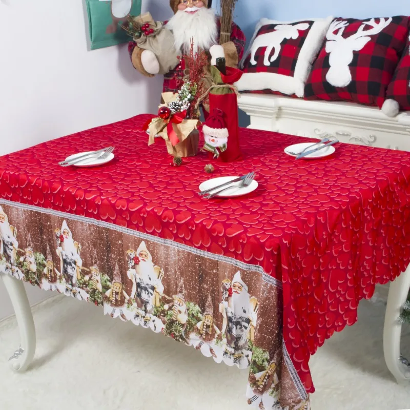 

Xmas Santa Pattern Christmas Tablecloth New Year Decorative Table Covers Washable Dining Table Cover Holiday Decorations