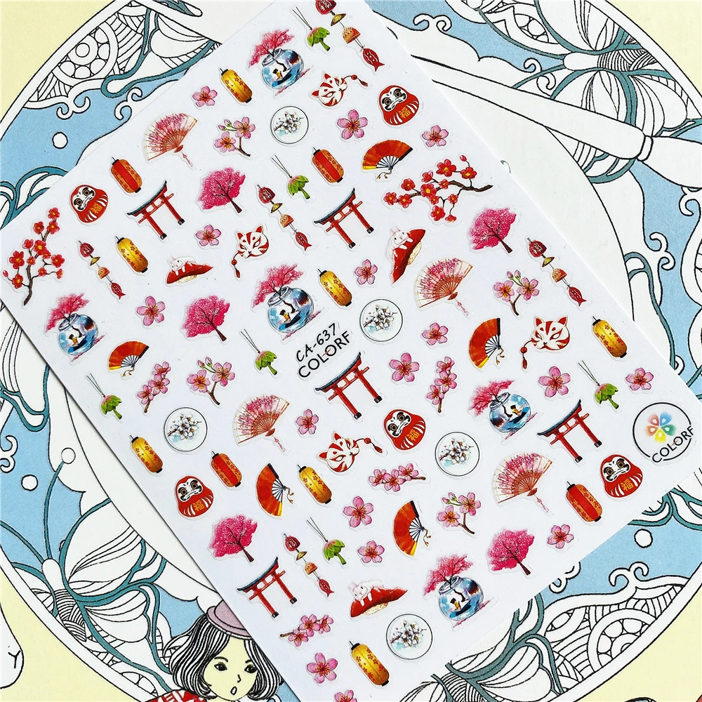CA-640 CA-642 Japanese style series kimono cherry blossom 3D Back glue Nail Art Stickers Decals Sliders Nail ornament decoration