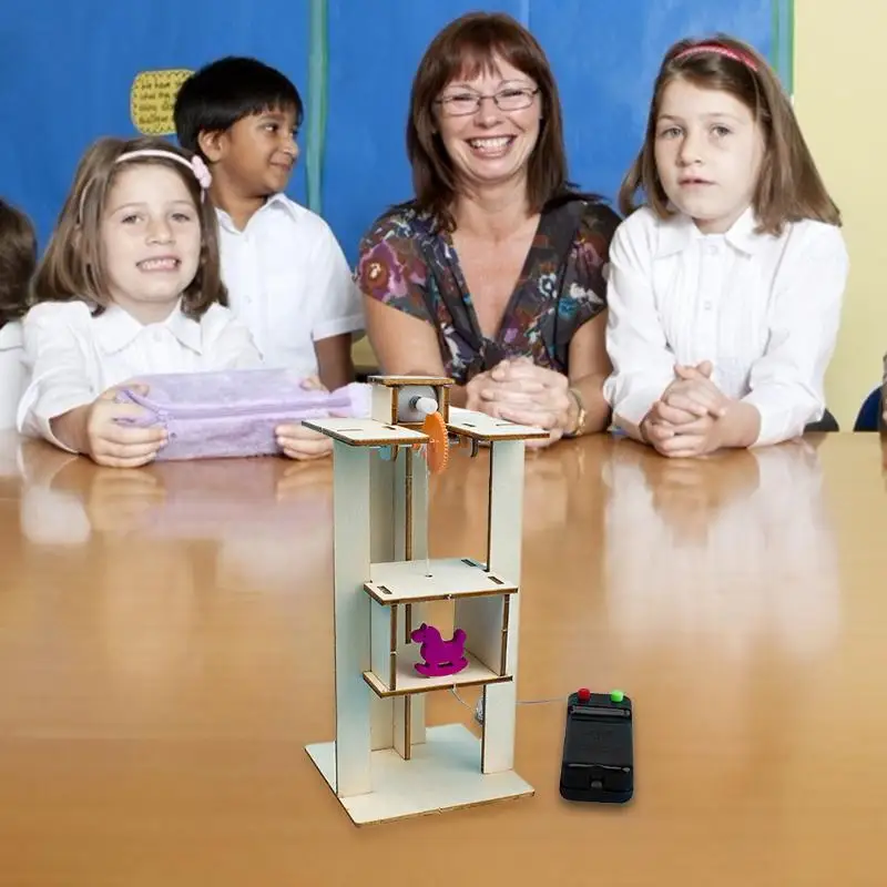  DIY Wood Assemble Electric Lift Elevator Exercise Judgment and Discrimination Kid Science Experimen