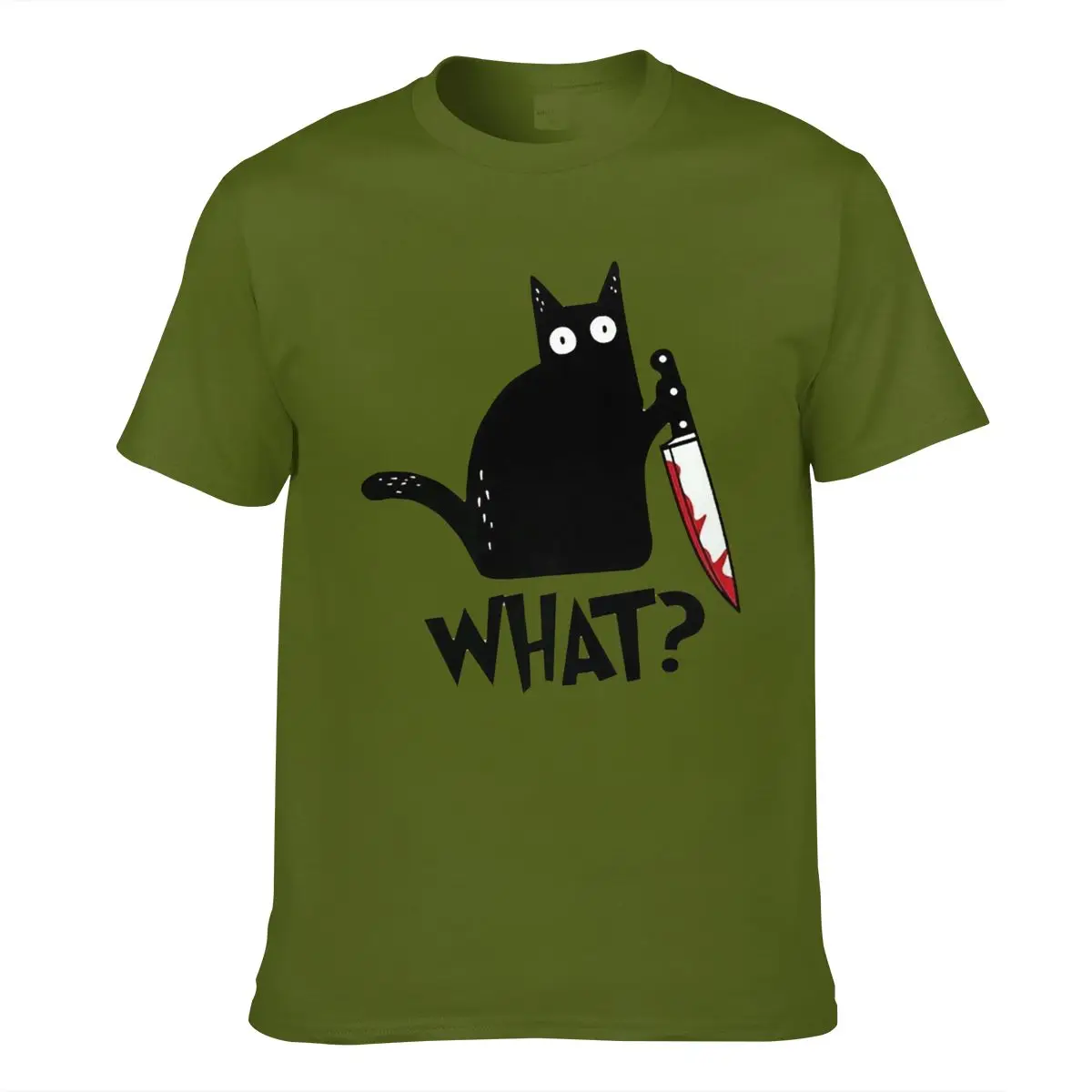 

Cat What T Shirt Murderous Cat With Knife Funny Halloween 100% Cotton T Shirt Gift High Quality T-Shirts Halloween Present
