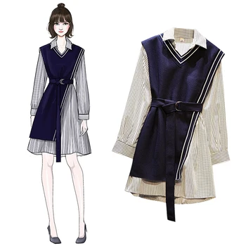 

5XL Plus size women dress 2 piece set spring fall outfits striped long shirt dress casual short knitted sweater dress