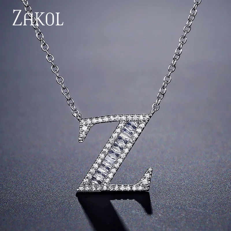 ZAKOL New Fashion AAA Cubic Zirconia Alphabet 26 Letters Pendant Necklaces for Lady Women Jewelry Christmas Gifts FSNP2053 | Украшения и