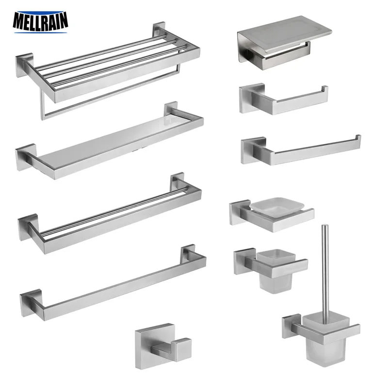 Stainless Steel Nickel Brushed Towel Rack Toilet Paper Holder Towel Bar Hook Bathroom Accessories