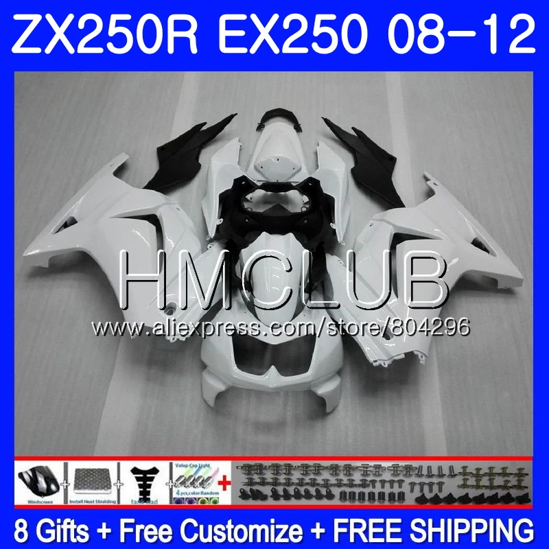 Body For KAWASAKI NINJA EX250 ZX250R 2008 2009 2010 2011 2012 9JK.18 ZX 250R glossy white ZX-250R EX 250 08 09 10 11 12 Fairings Body For KAWASAKI NINJA EX250 ZX250R 2008 2009 2010 2011 2012 9JK.18 ZX 250R glossy white ZX-250R EX 250 08 09 10 11 12 Fairings