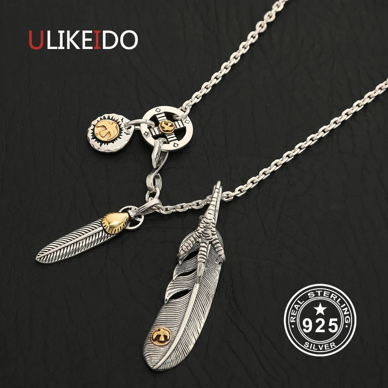 

Solid 925 Sterling Silver Feather Necklace For Men Vintage Charms Takahashi Eagle Pendant Eagle Chain New Popular Jewelry P14