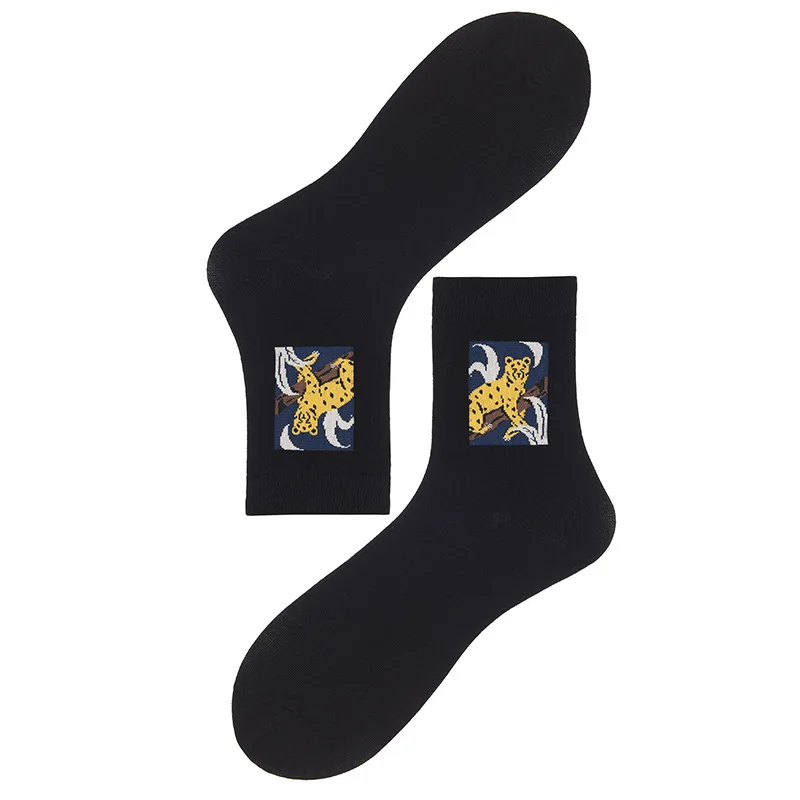 Осенне-зимние мужские носки с изображением гепарда, попугая, животных, уличная одежда, хип-хоп, мужские носки, Harajuku, хлопковые носки, подарки для мужчин