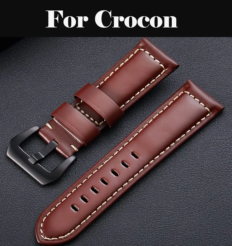 

Genuine Leather Watchbands 12-24mm Watch Butterfly buckle Band Steel Buckle Strap Wrist Belt Bracelet For Crocon