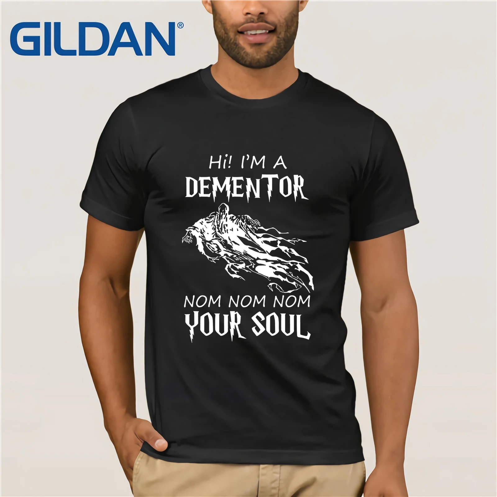 

T Shirt High Quality O-Neck Short Hi I'M A Dementor Nom Your Soul Cotton Shirts For Men