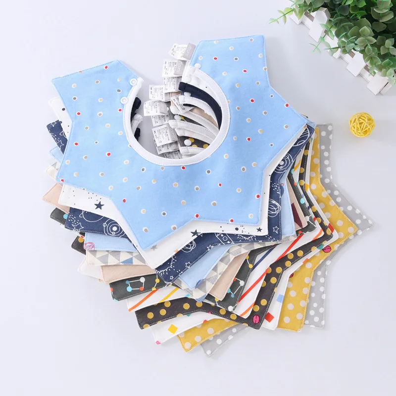 

Cotton Star Waterproof Baby Bandana Bibs Cartoon Stripe Dot Saliva Towel Rotating Baby Babador Feeding Smock Baby Burp Cloths