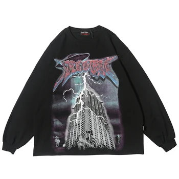 

Lighting Graphic Long Sleeve T Shirts Gothic Punk Rock Tees Shirts Men Hip Hop Streetwear Goth 2020 Spring Trending Clohes Top