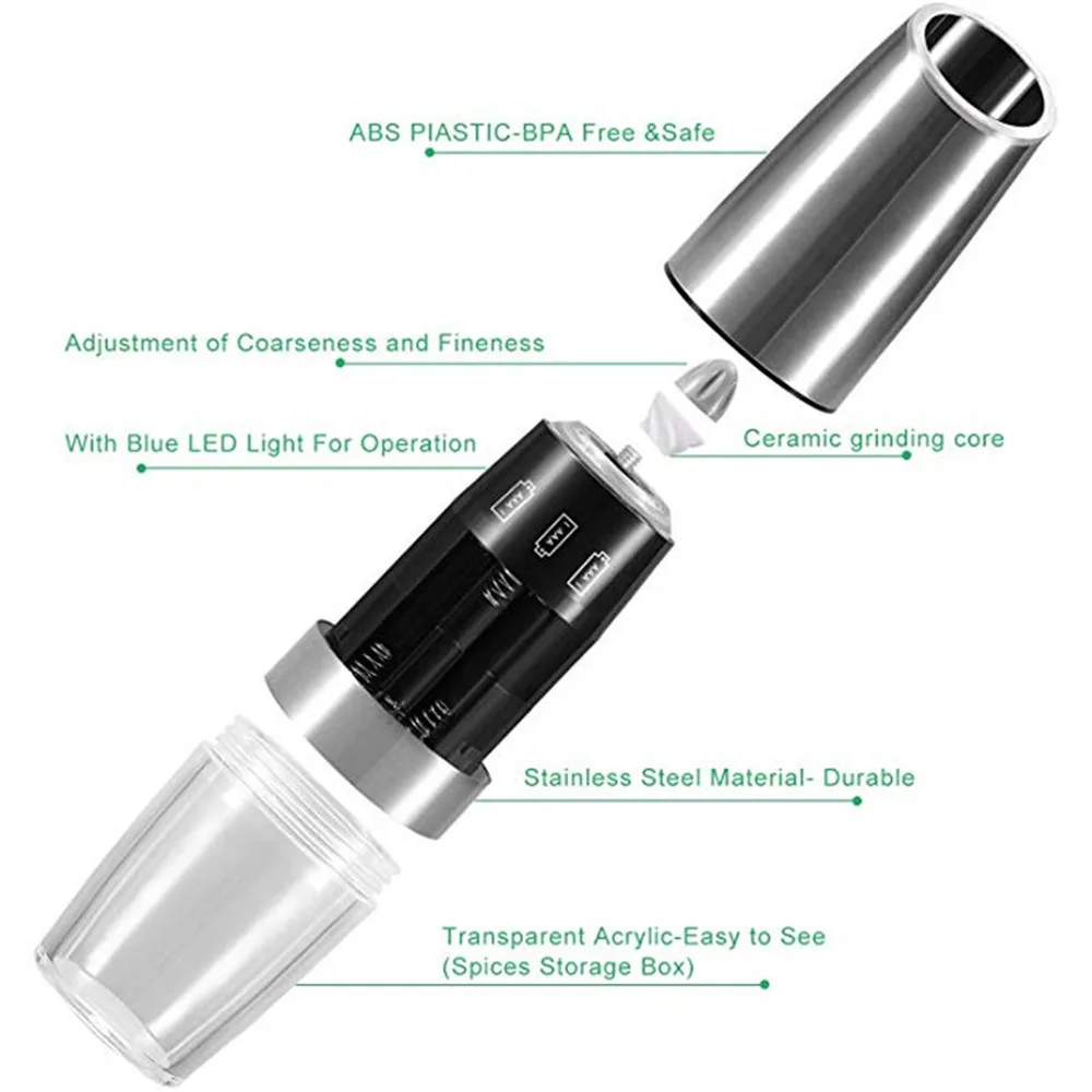 Электрическая мельница для перца 2 шт. соли и набор с металлическим держателем