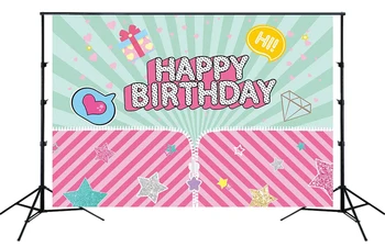 

children birthday party backdrop decoration pink green star stripes hi gift photographical Backdrop background DecorationSM244