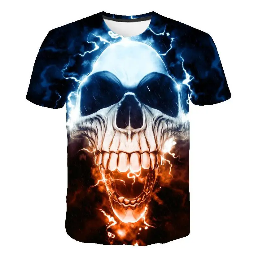 Летняя брендовая мужская футболка Харадзюку с коротким рукавом из тяжелого металла, футболка в повседневном стиле с 3D черепом, Мужская футболка