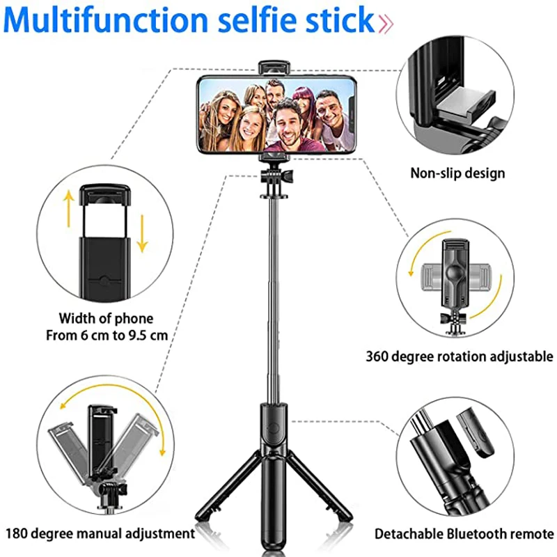 Extendable Selfie Stick Tripod Stand Multi-angle Rotation with Bluetooth Remote for iPhone 12 11 Pro XS MAX X XR SE 8 7 Samsung