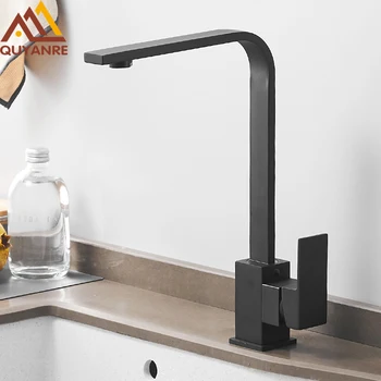 

Quyanre Black Square Brass Kitchen Faucet Single Lever H/C 360 Rotation Mixer Tap Basin Water Crane Tap For Kitchen Bathroom Tap