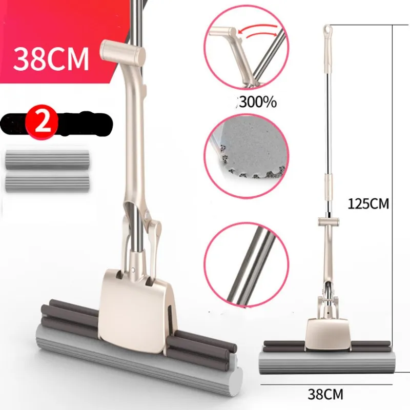 Губчатая Швабра без рук с передним нажимным роликовым шваброй для выдавливания воды ленивый человек впитывающая губка Швабра домашний инструмент для чистки пола - Цвет: L