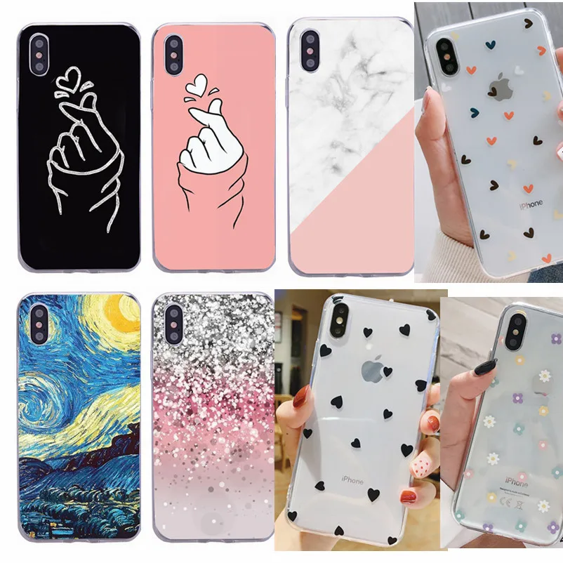 Love Heart Silicon Phone Case For iPhone 7 8 Plus XS Max XR Rose Floral Cases X 6 6S SE 2020 7Plus Soft TPU Cover |