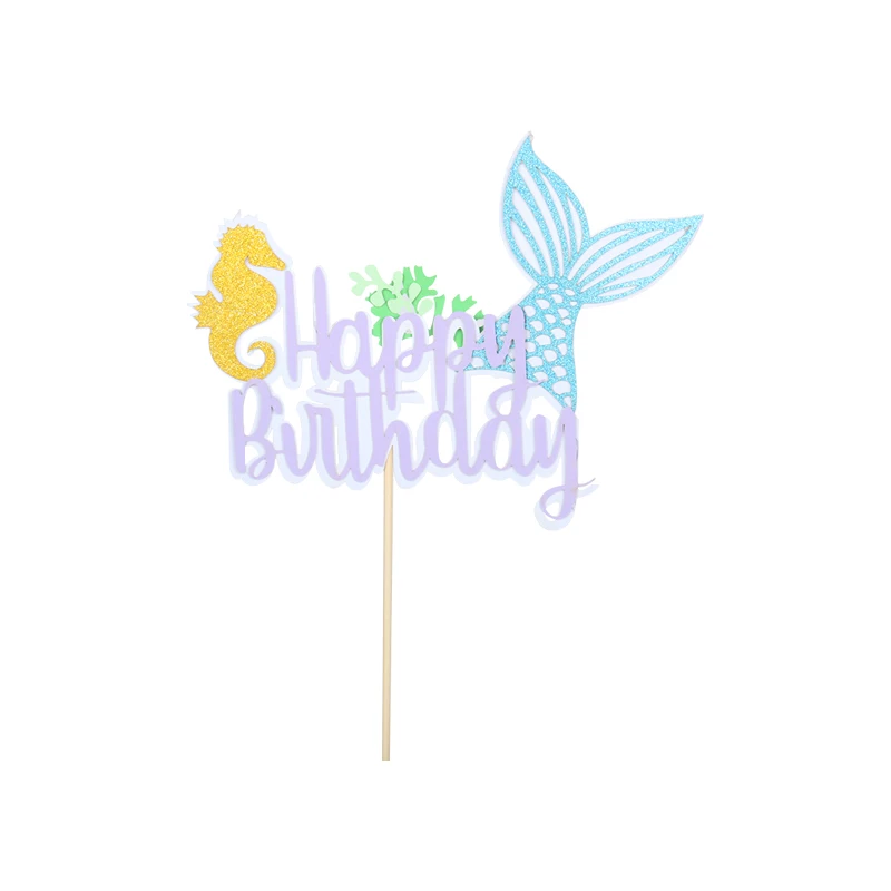 DIY Cake decoration Glitter mermaid Cake topper Tail/shell/seahorse cupcake supplies Happy birthday party decor kids Babyshower - Цвет: 1pc G topper