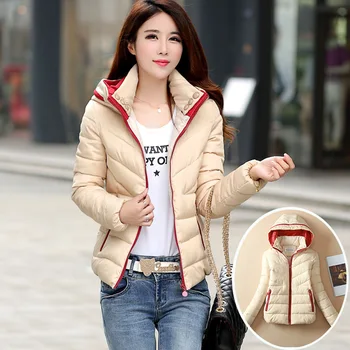 

Short Warm Fashion Parka Women Nice Solid Hooded Pockets Padded Jacket Cotton Casual Woman Winter Coats And Jackets